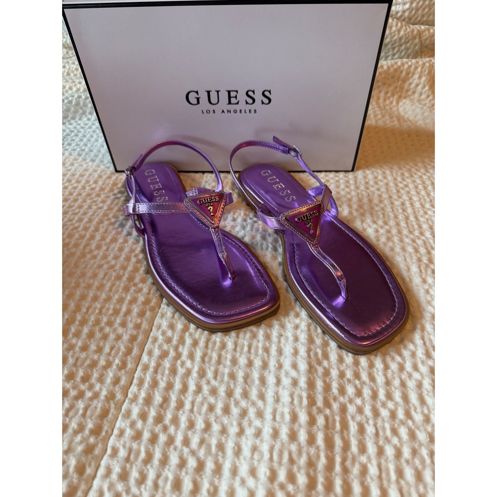 Guess Rainey Metallic Purple Thong Slingback Flat Sandals Womens 8M Square Toe
